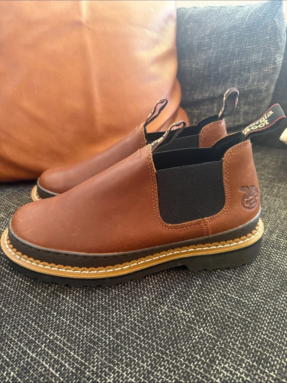 Georgia Boot Brown Leather Slip-On Work Boots